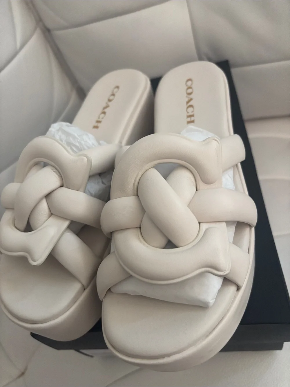Coach Cream Knotted Slide Mules - Picture 6 of 9